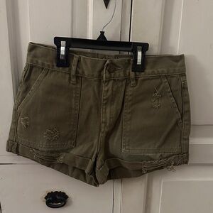 Women’s Army Green Distressed Cotton Shorts